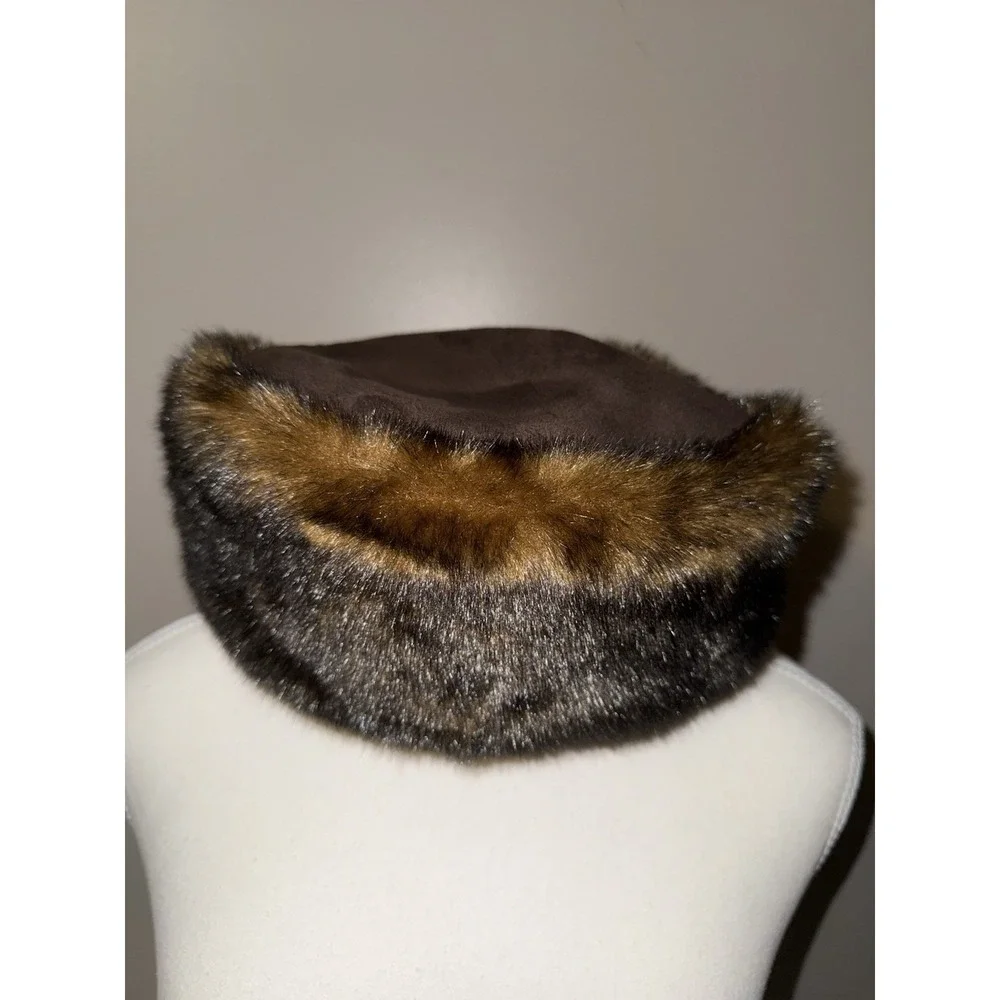 Vintage Preston & York Faux Fur Fleece Lined Bucket Hat Brown Winter Women's